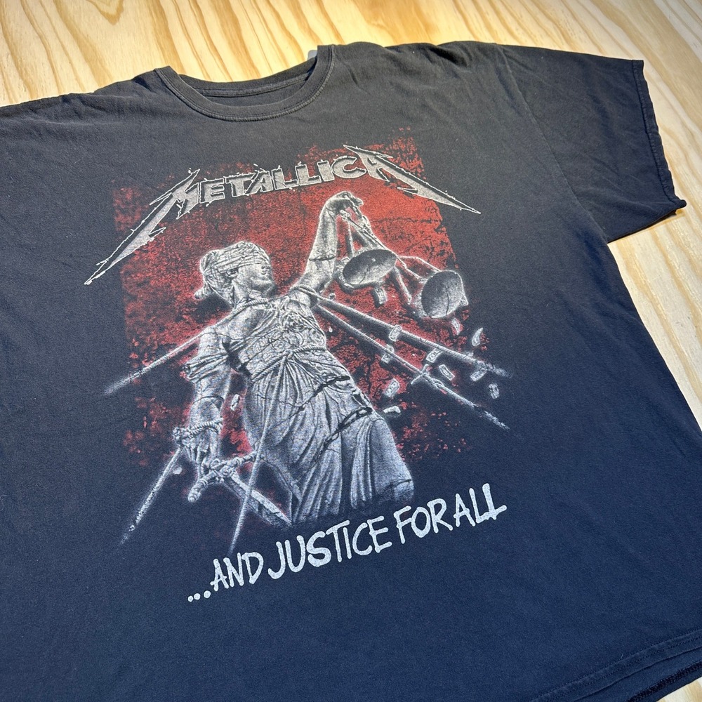 Metallica Mens 2XL Black And Justice For All Graphic T-Shirt Band Tee